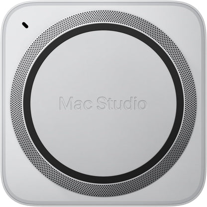 Mac Studio plateado, vista superior, diseño moderno para profesionales creativos
