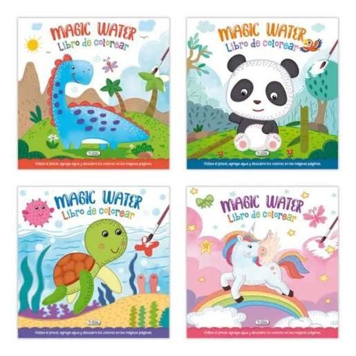 Libros de colorear Magic Water con dinosaurio, panda, tortuga y unicornio