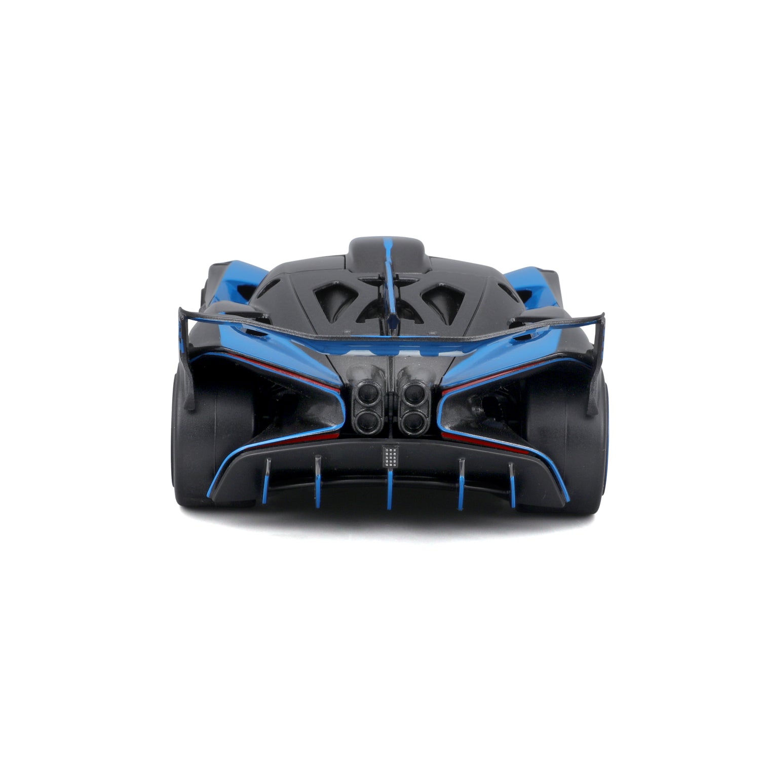 Carro Maisto negro y azul, vista trasera, diseño deportivo y moderno
