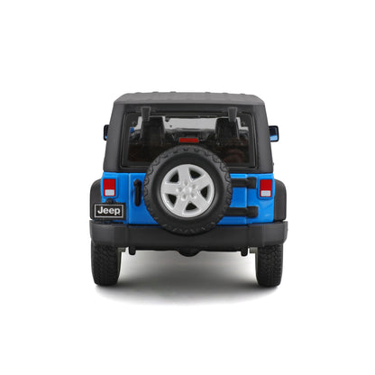 Carro azul modelo Jeep, vista trasera, detalles del diseño