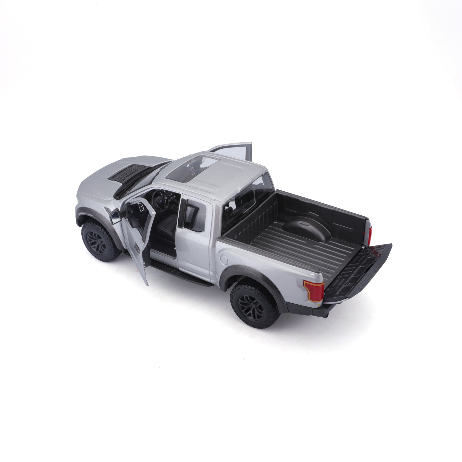 Carro modelo pickup gris vista superior y puertas abiertas
