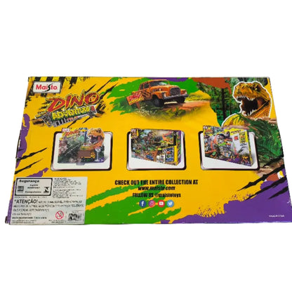 Dino colección Maisto, soporte trasero con imágenes y gráfico colorido