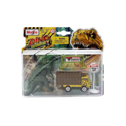 Maisto Dino camión de aventura, juguete verde y marrón, vista frontal en paquete