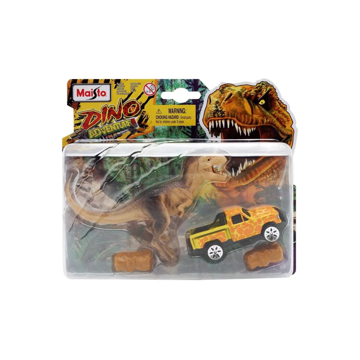 Figura de dinosaurio Dino con camión naranja, juguete de aventuras