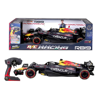 Auto de control remoto Formula 1 modelo RB19, vista lateral con control incluido