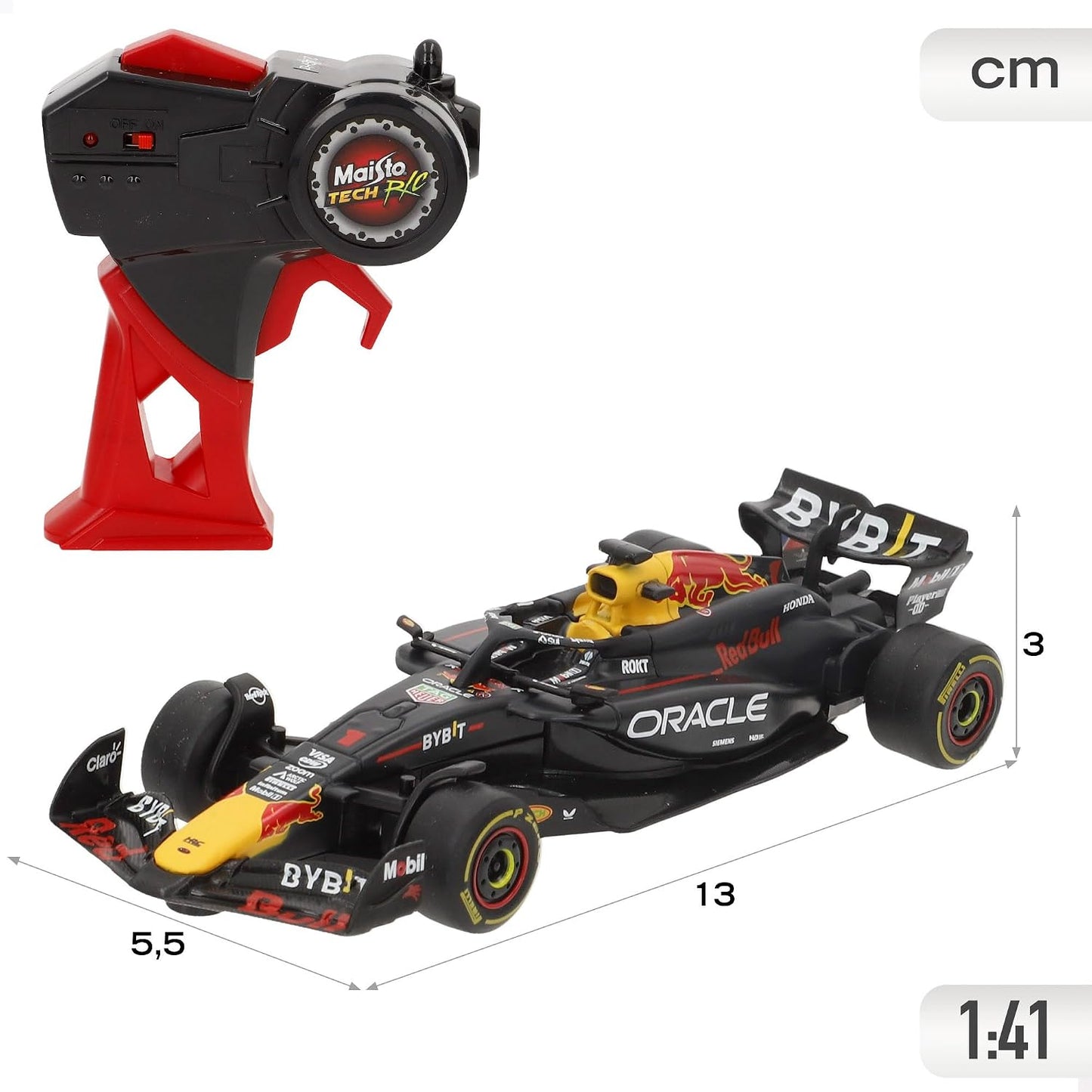 Auto de carrera Formula negro con control remoto Maisto, vista lateral, ideal para coleccionistas