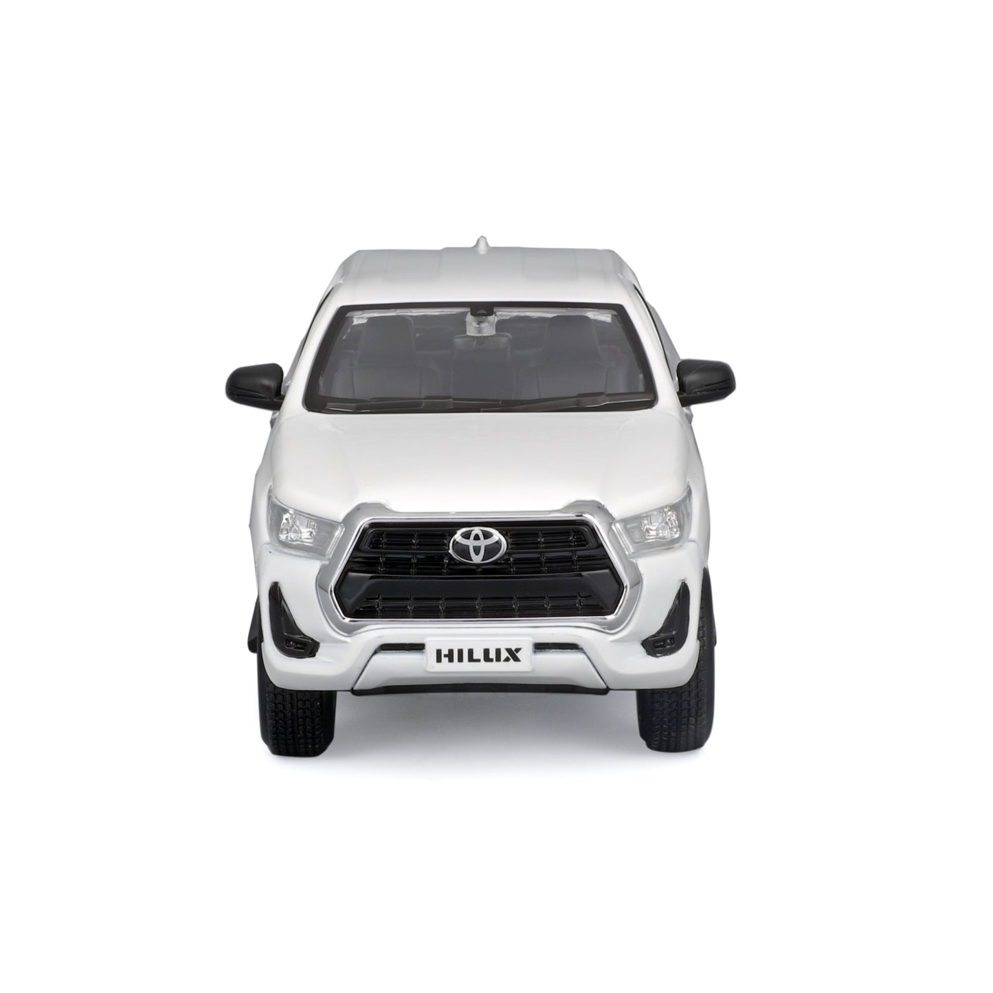 Modelo de Toyota Hilux blanco, vista frontal, coche de colección