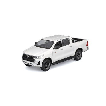 Modelo de camioneta Hilux blanca, vista lateral, juguete para colección