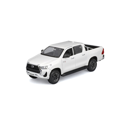 Modelo de camioneta Hilux blanca, vista lateral, juguete para colección
