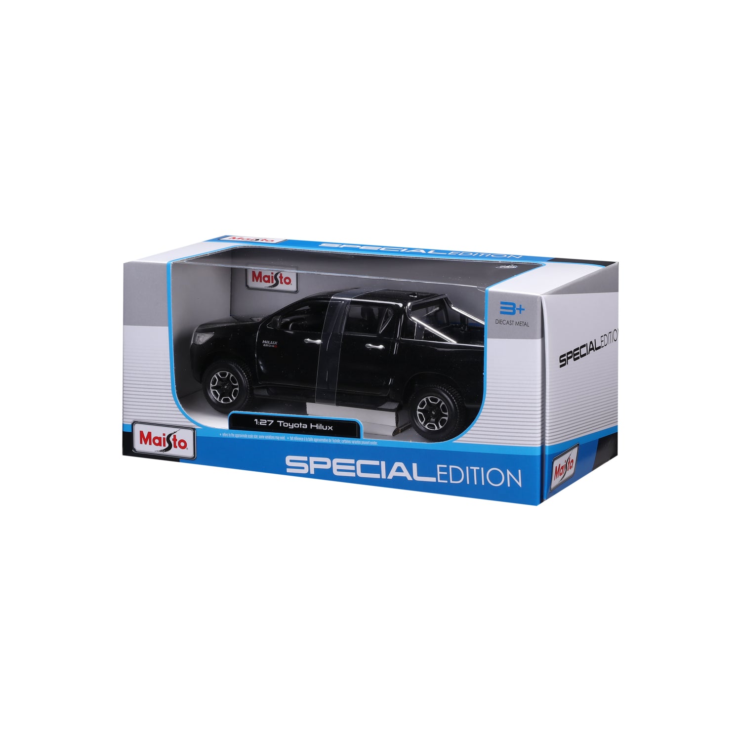 Maisto Hilux modelo negro, coche de juguete en caja especial, vista frontal