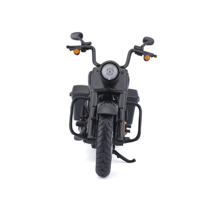 Moto negra Maisto vista frontal, detalles realistas y diseño auténtico