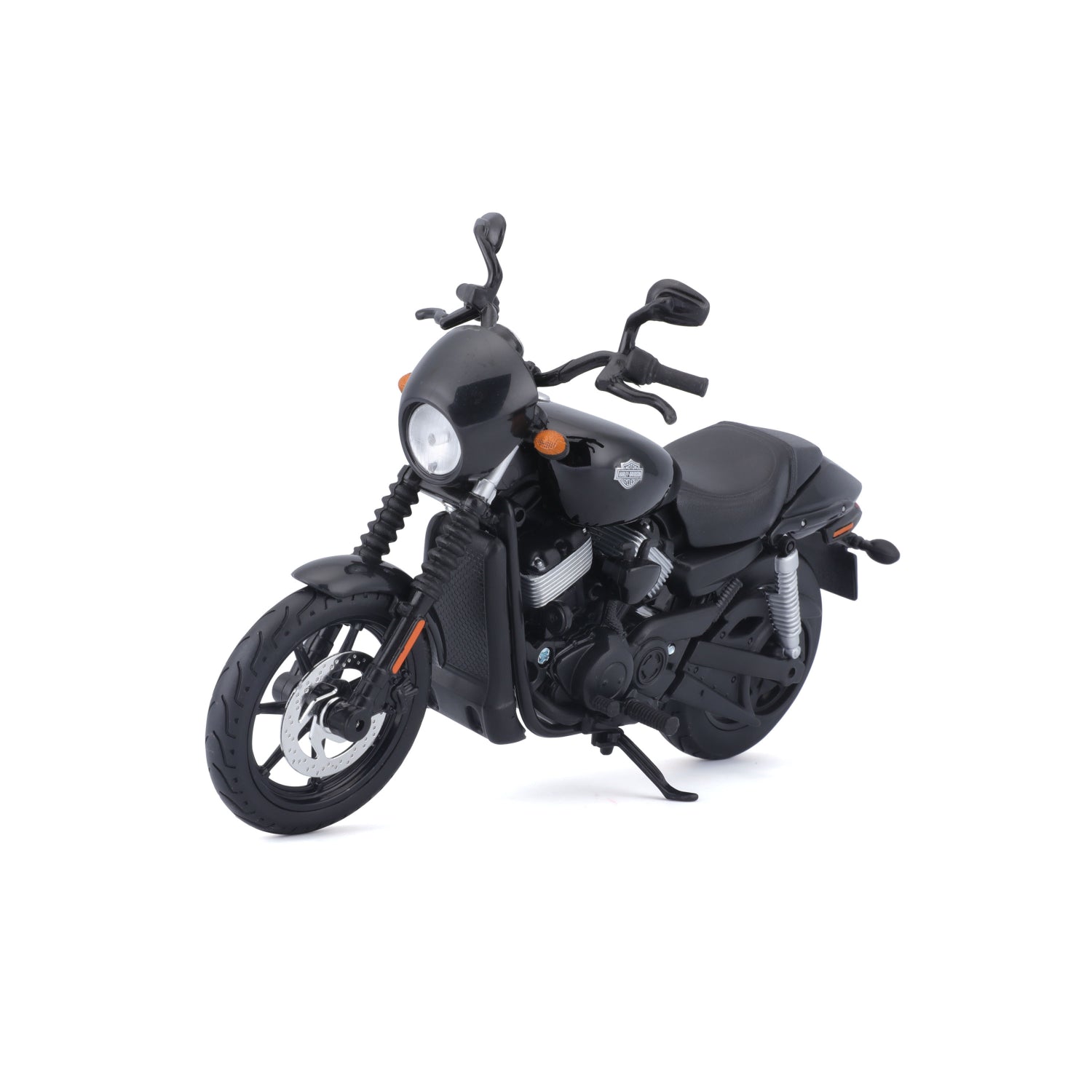 Moto negra MAISTO vista lateral, ideal como colección o regalo