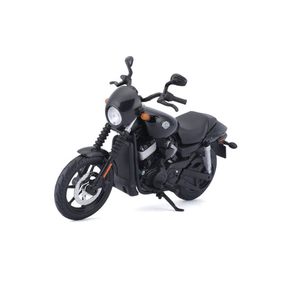 Moto negra MAISTO vista lateral, ideal como colección o regalo