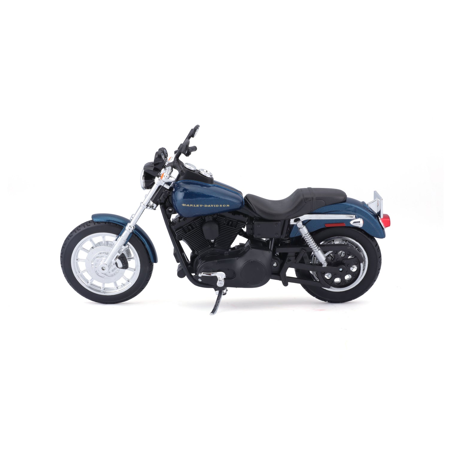 Motocicleta MAISTO azul, vista lateral, modelo detallado