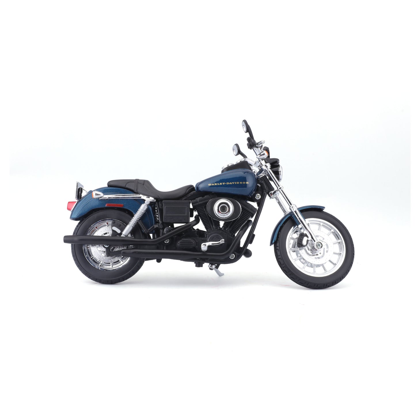 Motocicleta Maisto modelo azul, vista lateral, detalle realista.