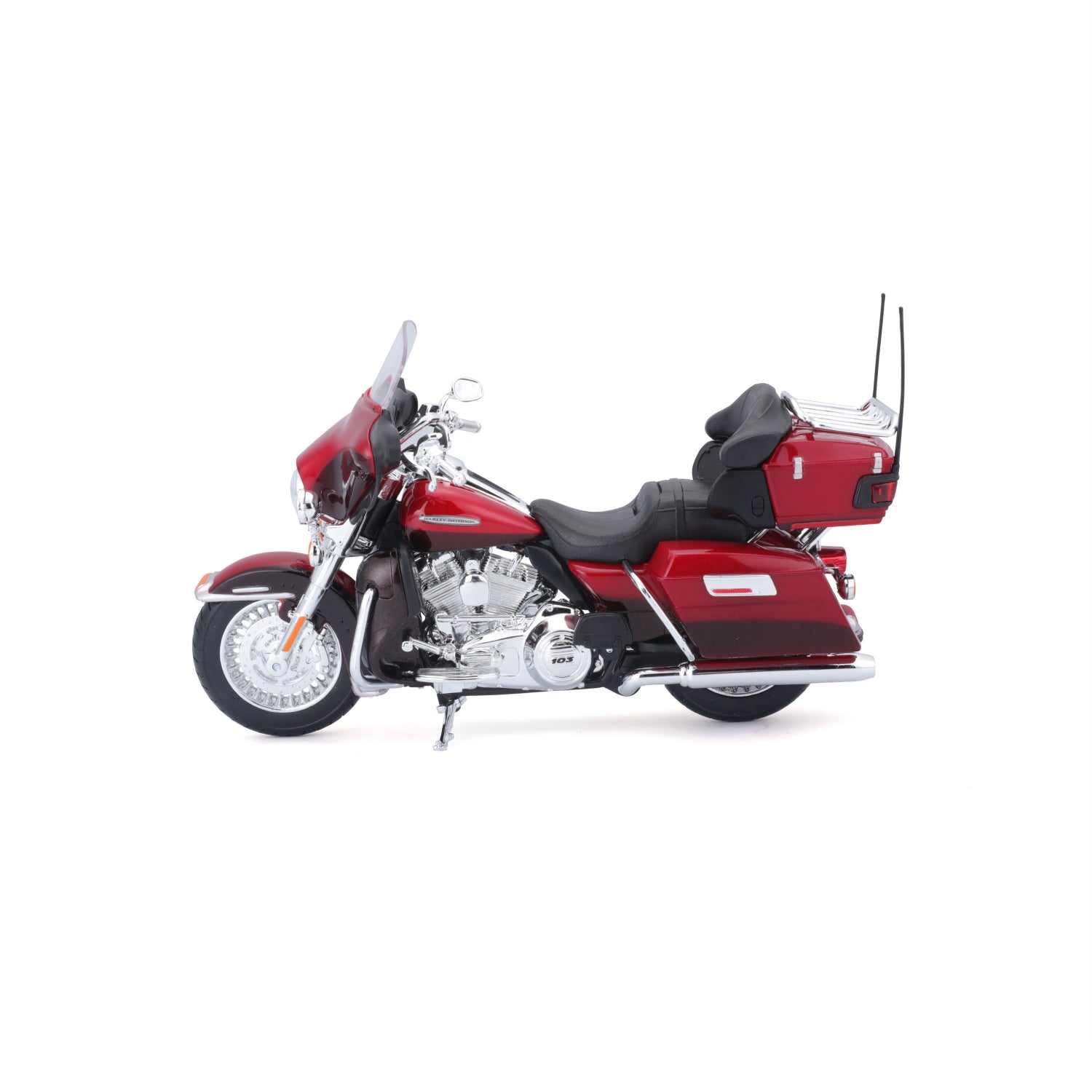 Motocicleta roja MAISTO con detalles realistas, vista lateral destacando el diseño elegante.