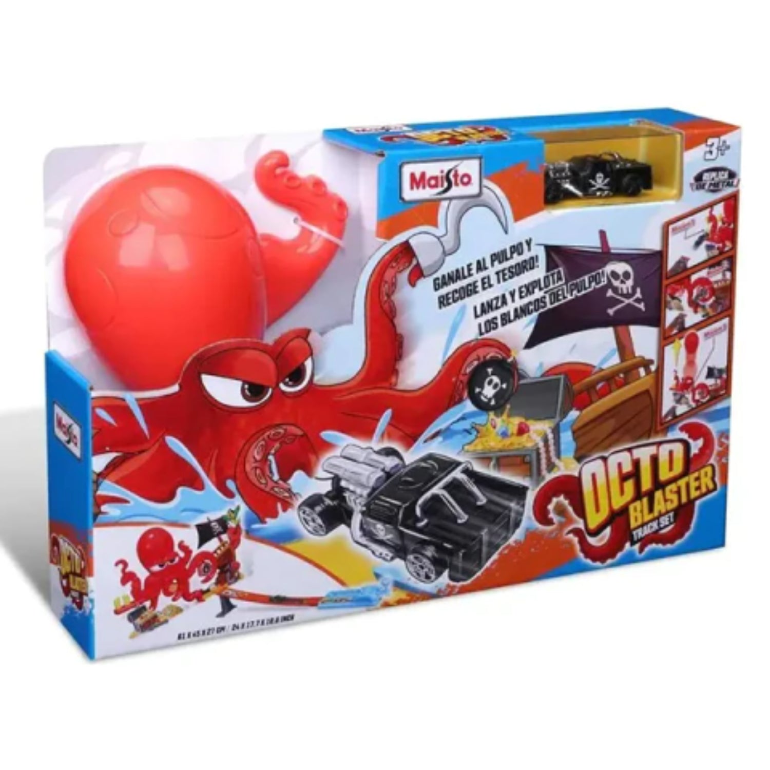 Juego Octo Blaster de Maisto, pulpo rojo, caja y coches en pista