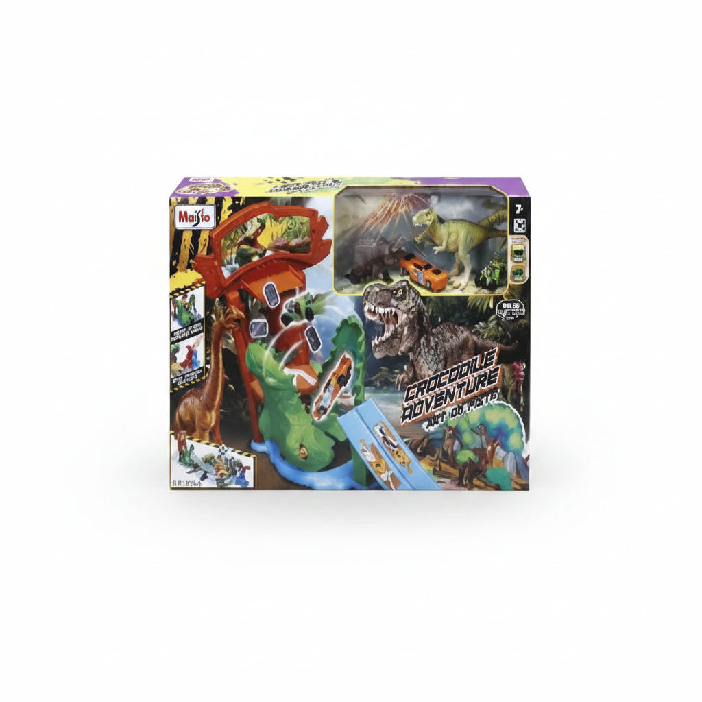 Juego de Pista de aventura prehistórica con dinosaurios, modelo colorido y emocionante