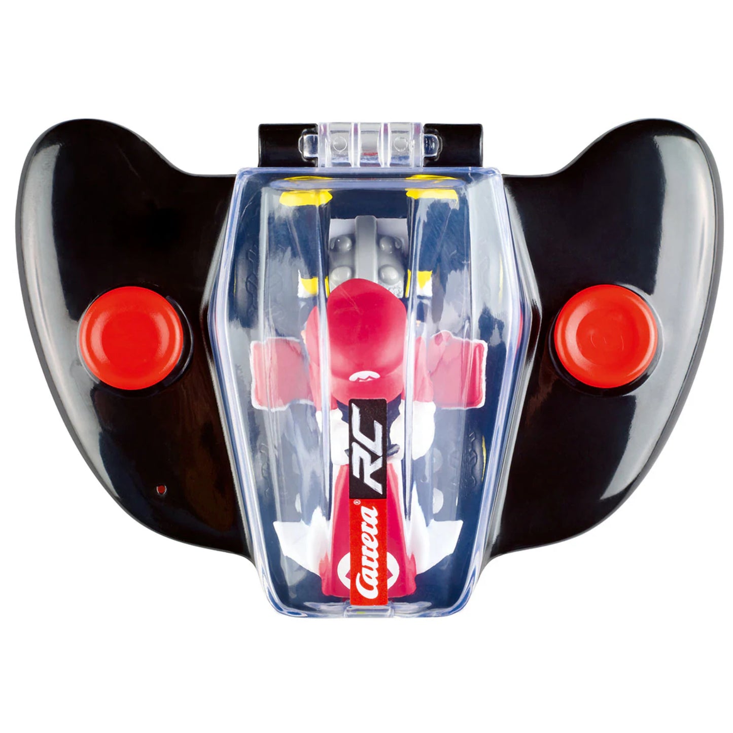 control remoto negro con diseño de mario bros, vista frontal, juguete divertido