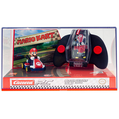 Carrera Mario Kart coche RC con control remoto, vista frontal y contexto de juego