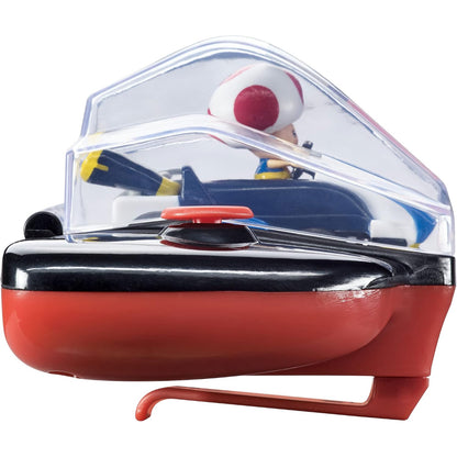 Figura de coche de Toad en rojo, vista lateral de un juguete de colección