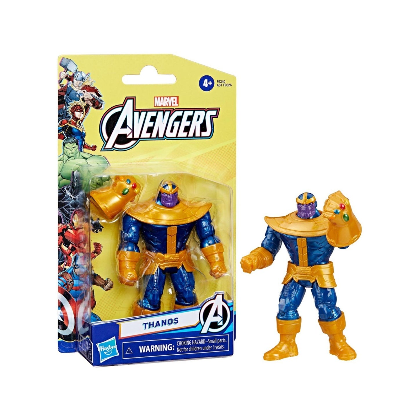 Figura Thanos de Marvel Avengers, color azul y dorado, con empaque de juguete