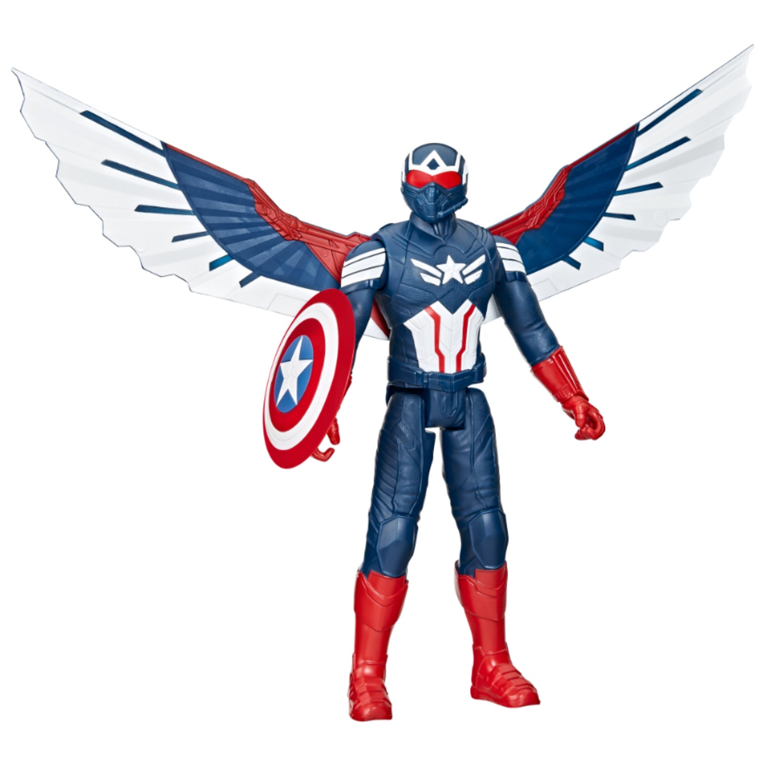 Figura de acción Capitán América con alas desplegadas y escudo, estilo superheroico
