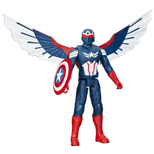 Figura de acción Capitán América con alas desplegadas y escudo, estilo superheroico