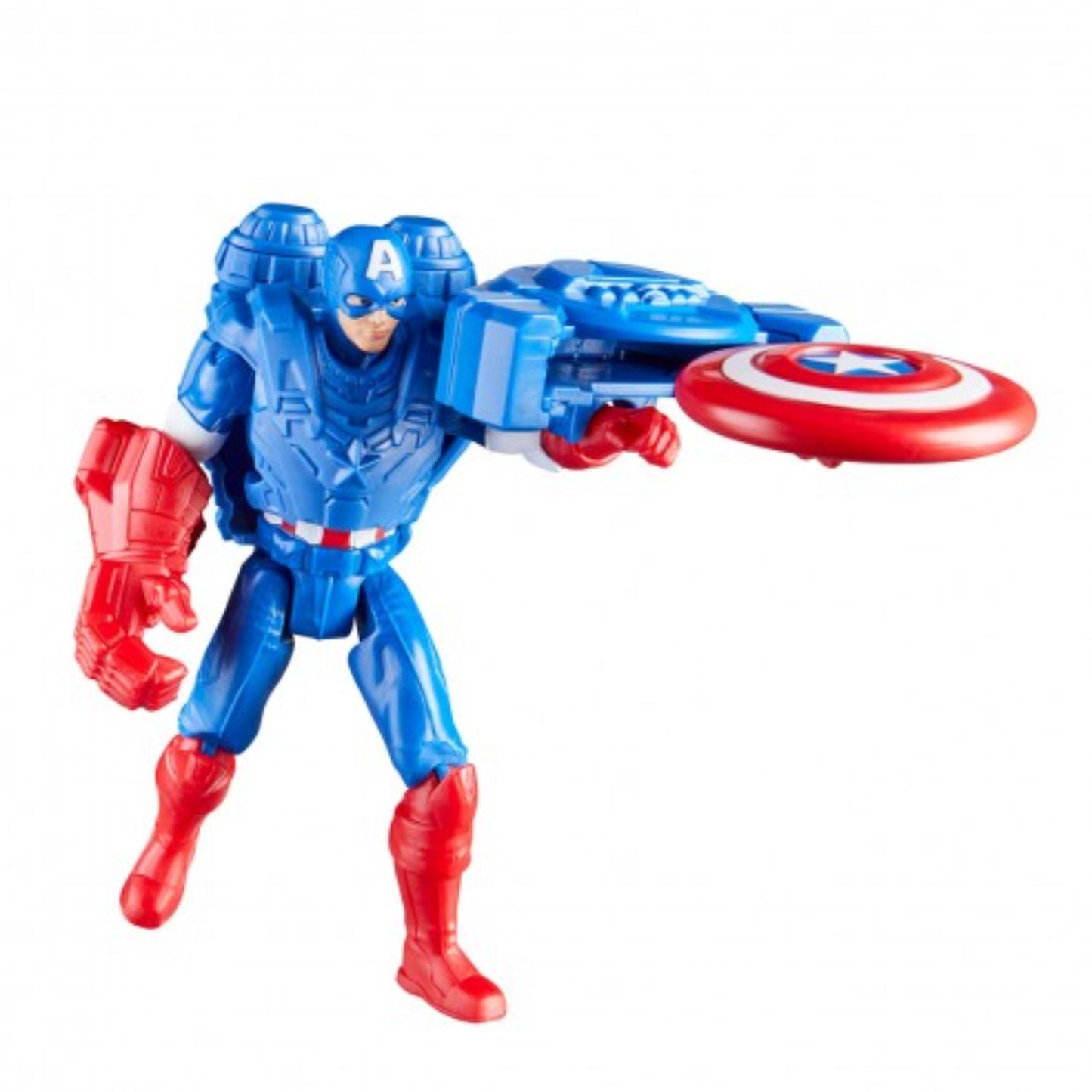 Figura de acción Capitán América con escudo y lanzador, color rojo y azul