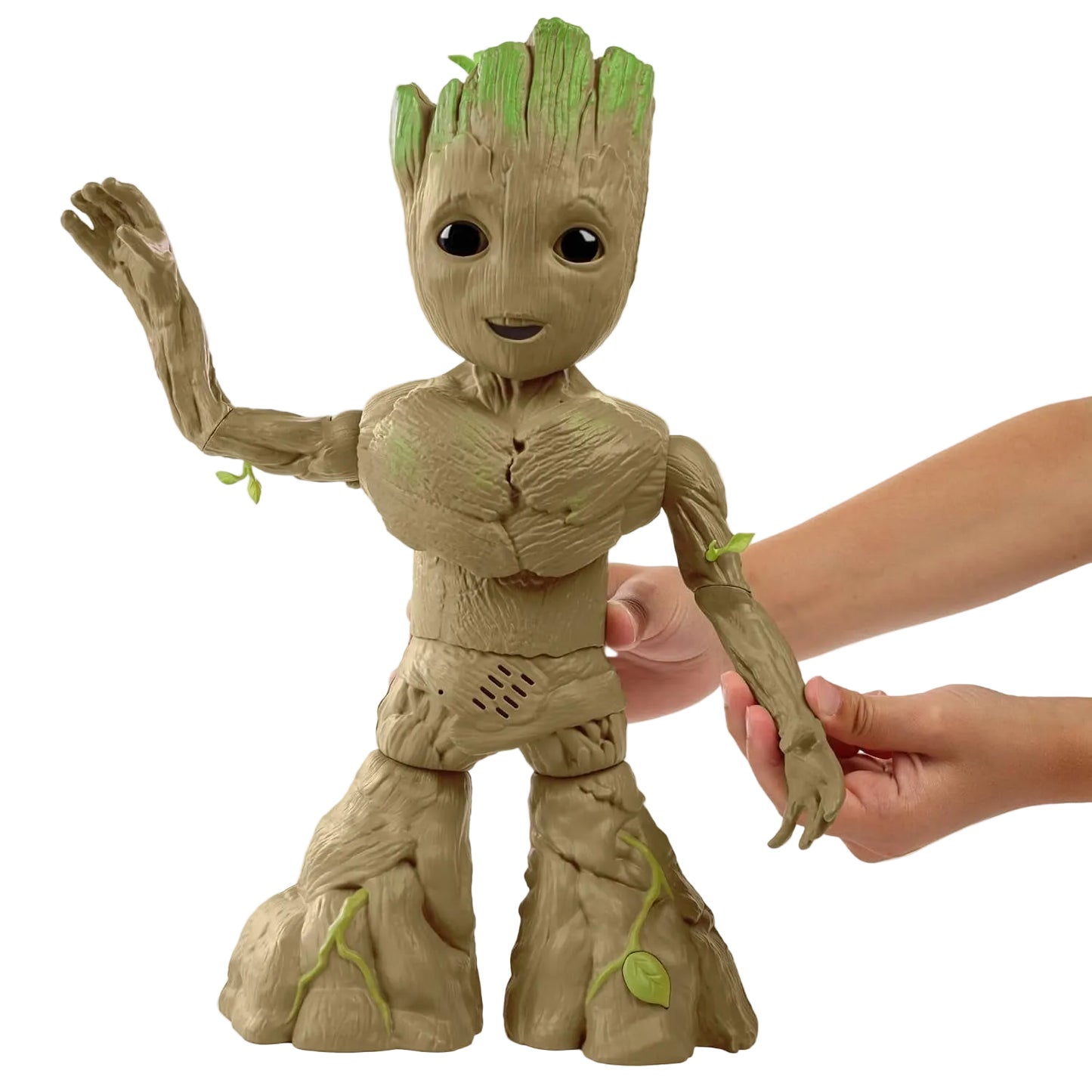 Figura Groot de Hasbro, color verde y marrón, vista frontal, juego creativo.