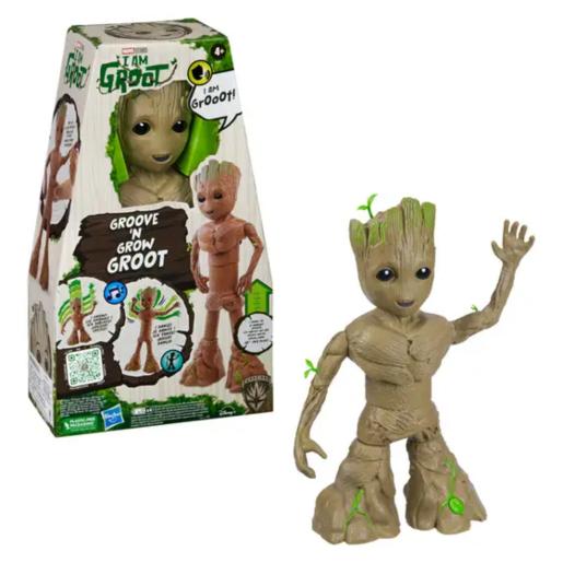 Figura de Groot de Hasbro, color marrón, en su empaque original con detalles de plantas