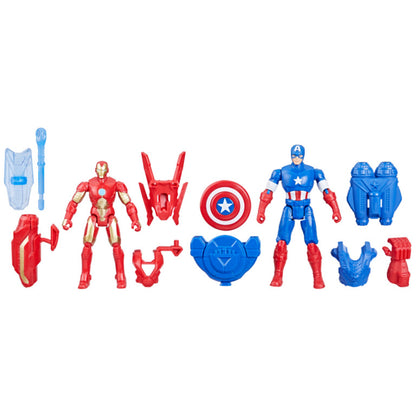 Figuras de acción Iron Man y Capitán América con accesorios en rojo y azul