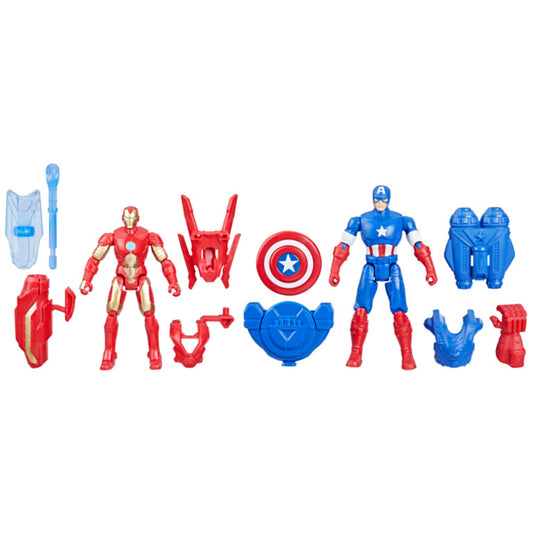 Figuras de acción Iron Man y Capitán América con accesorios en rojo y azul