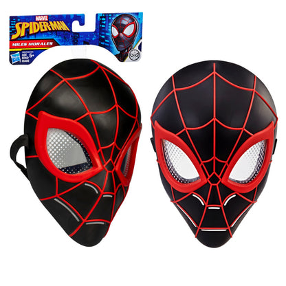 Máscara de Spider-Man negra y roja, vista frontal, juguete de Hasbro para niños
