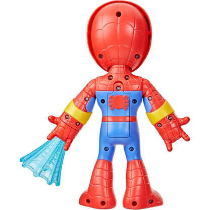 Figura de acción Spider-Man roja y azul, vista trasera con accesorios