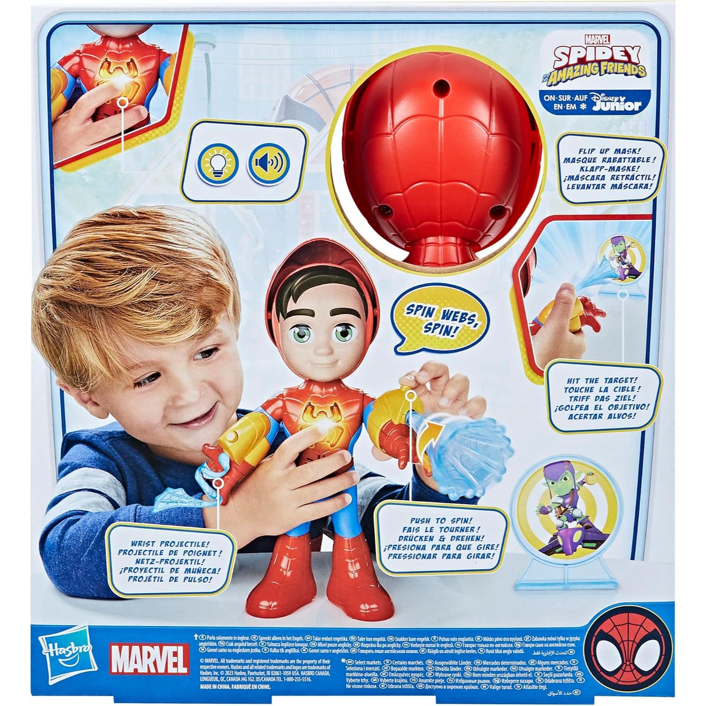 Muñeco Spider-Man de Hasbro con accesorio de lanzar telarañas, vista trasera y color rojo