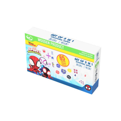 Juego de madera Spiderman, colores variados, conjunto de 3 en 1 con 65 piezas.
