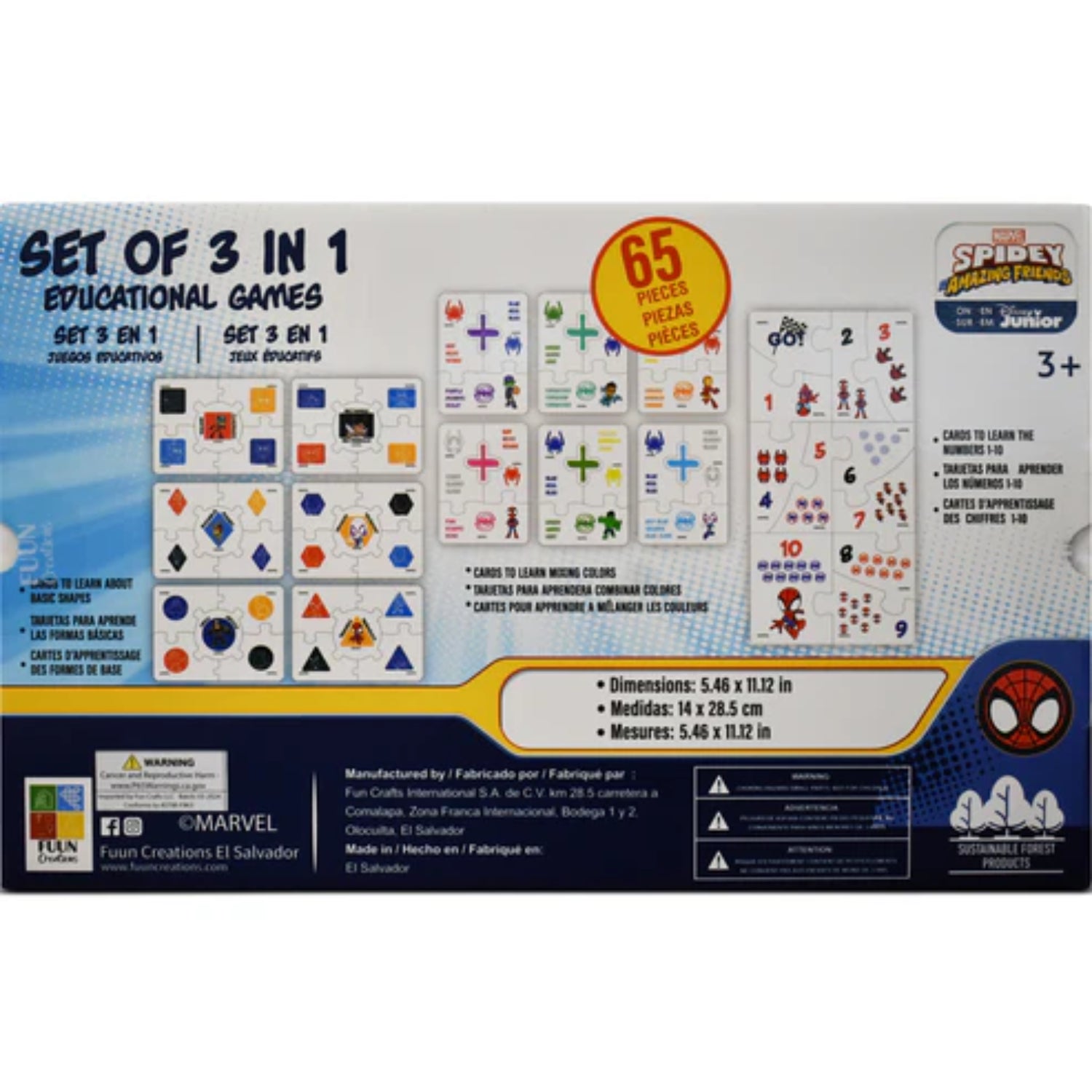 Juego educativo Spiderman 3 en 1 con 65 piezas, ideal para niños mayores de 3 años