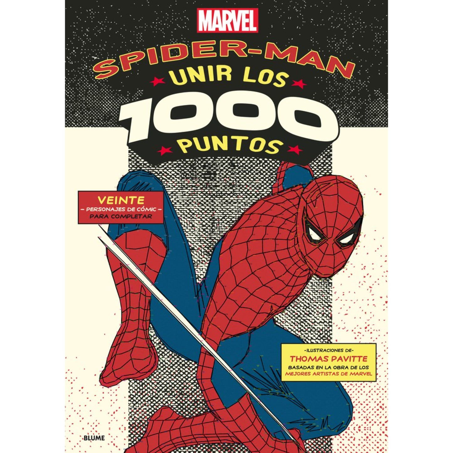 Libro de unir los 1000 puntos de Spider-Man, portada con ilustración del héroe en acción