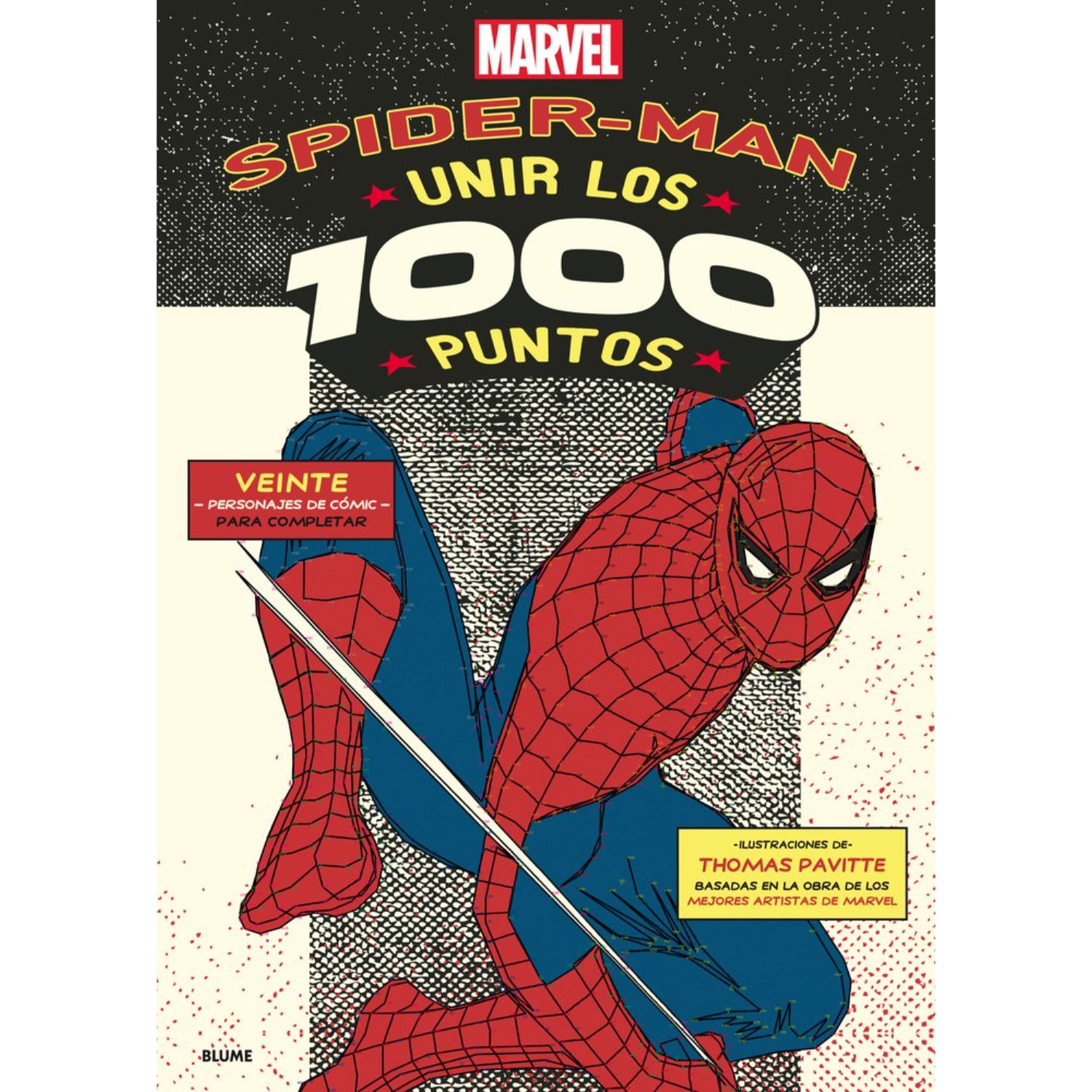Libro de unir los 1000 puntos de Spider-Man, portada con ilustración del héroe en acción