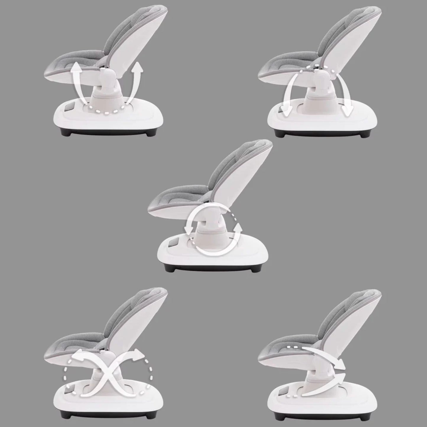 Mecedora KIDILO blanca con múltiples posiciones de reclinado y soporte ergonómico