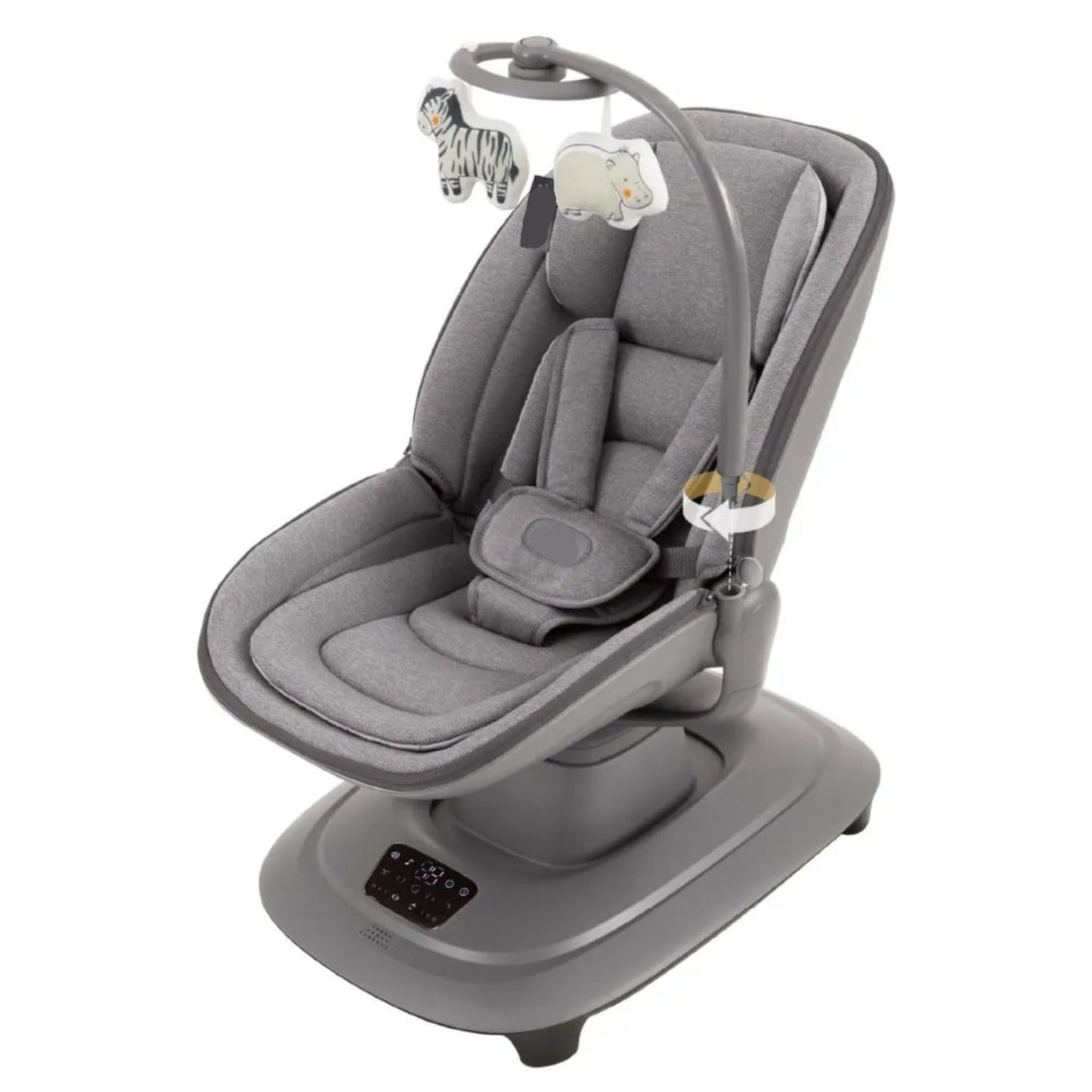 Mecedora gris KIDILO con juguetes colgantes y diseño ergonómico, habitación infantil