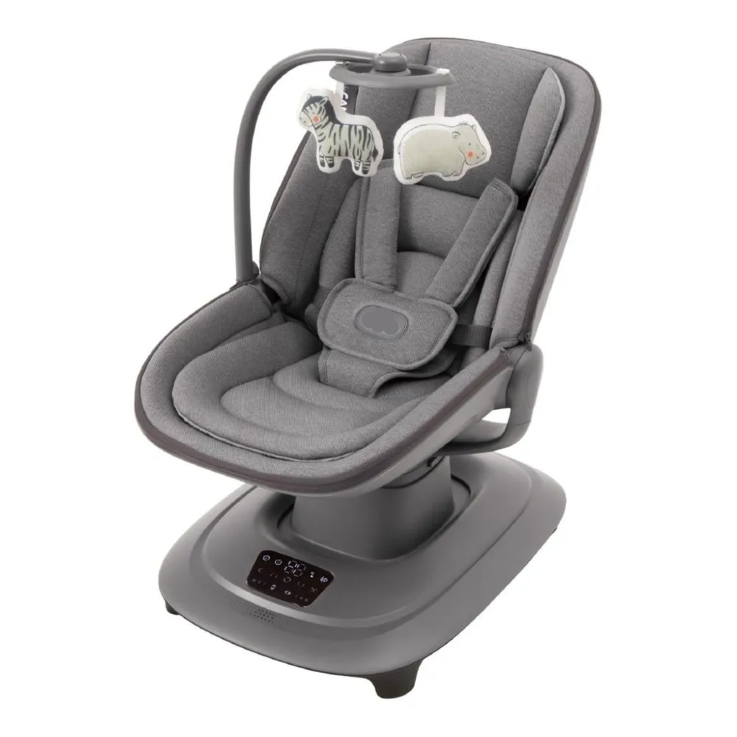 Mecedora gris KIDILO con juguetes colgantes para bebés, vista frontal
