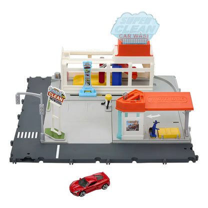 Juguete de lavadero de autos MATTEL con coche rojo y estación de servicio