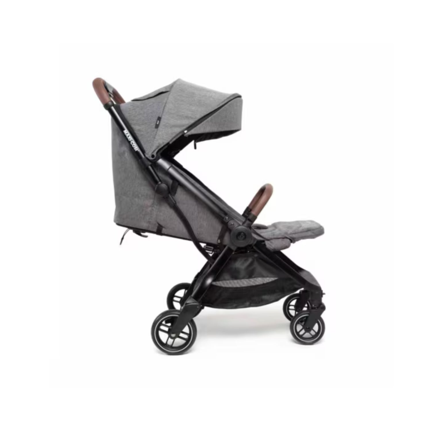 Coche Maxi Cosi gris lateral, diseño moderno y práctico para paseos