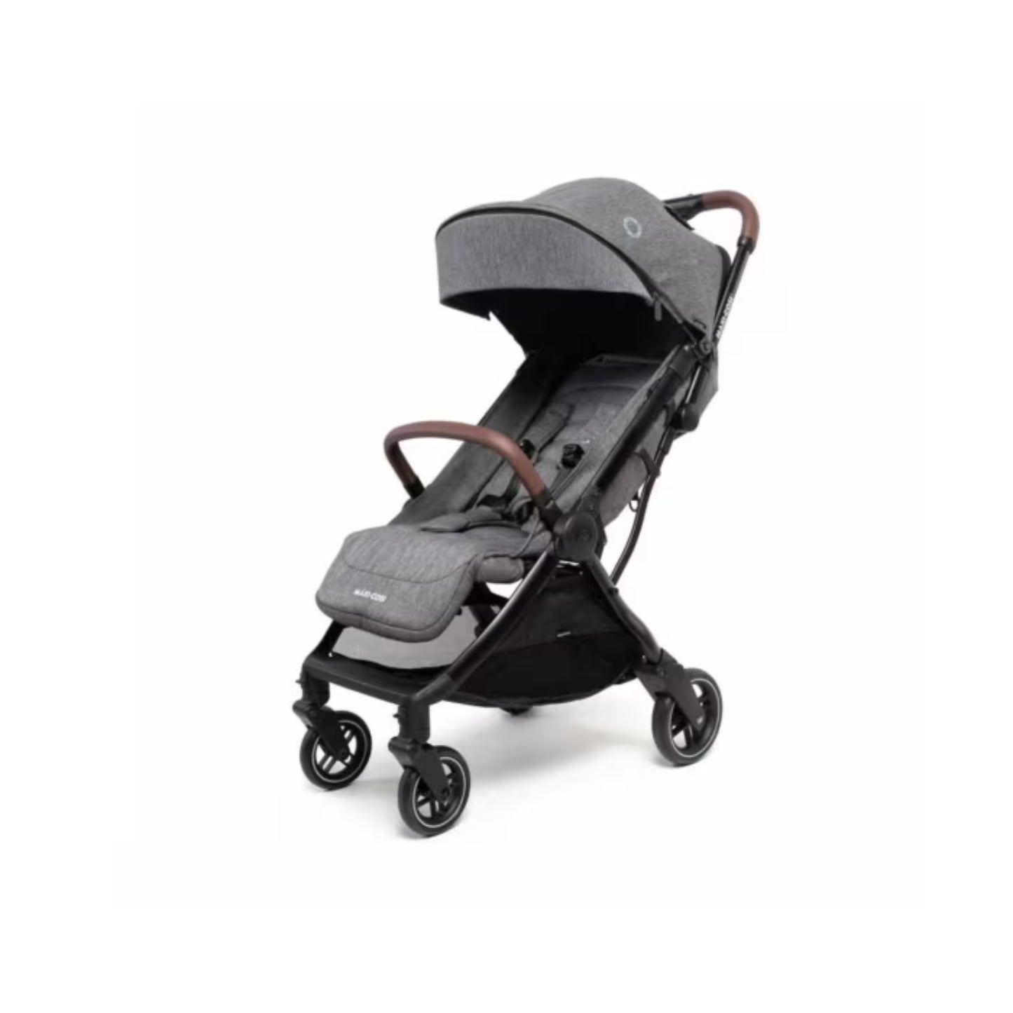 Coche de bebé MAXI COSI en gris, vista lateral con sistema plegable