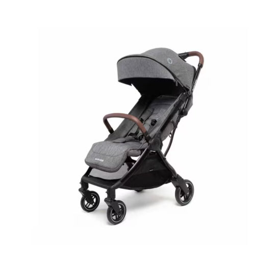 Coche de bebé MAXI COSI en gris, vista lateral con sistema plegable