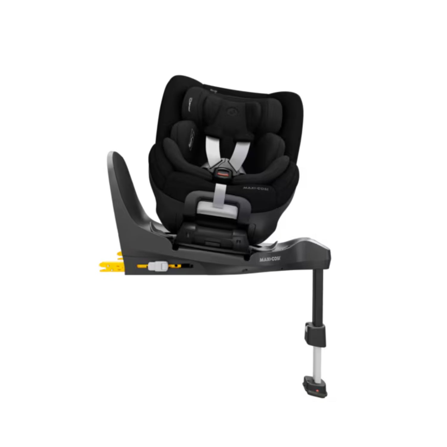 Sillita de auto negra MAXI COSI, perfil lateral, instalación segura para bebés