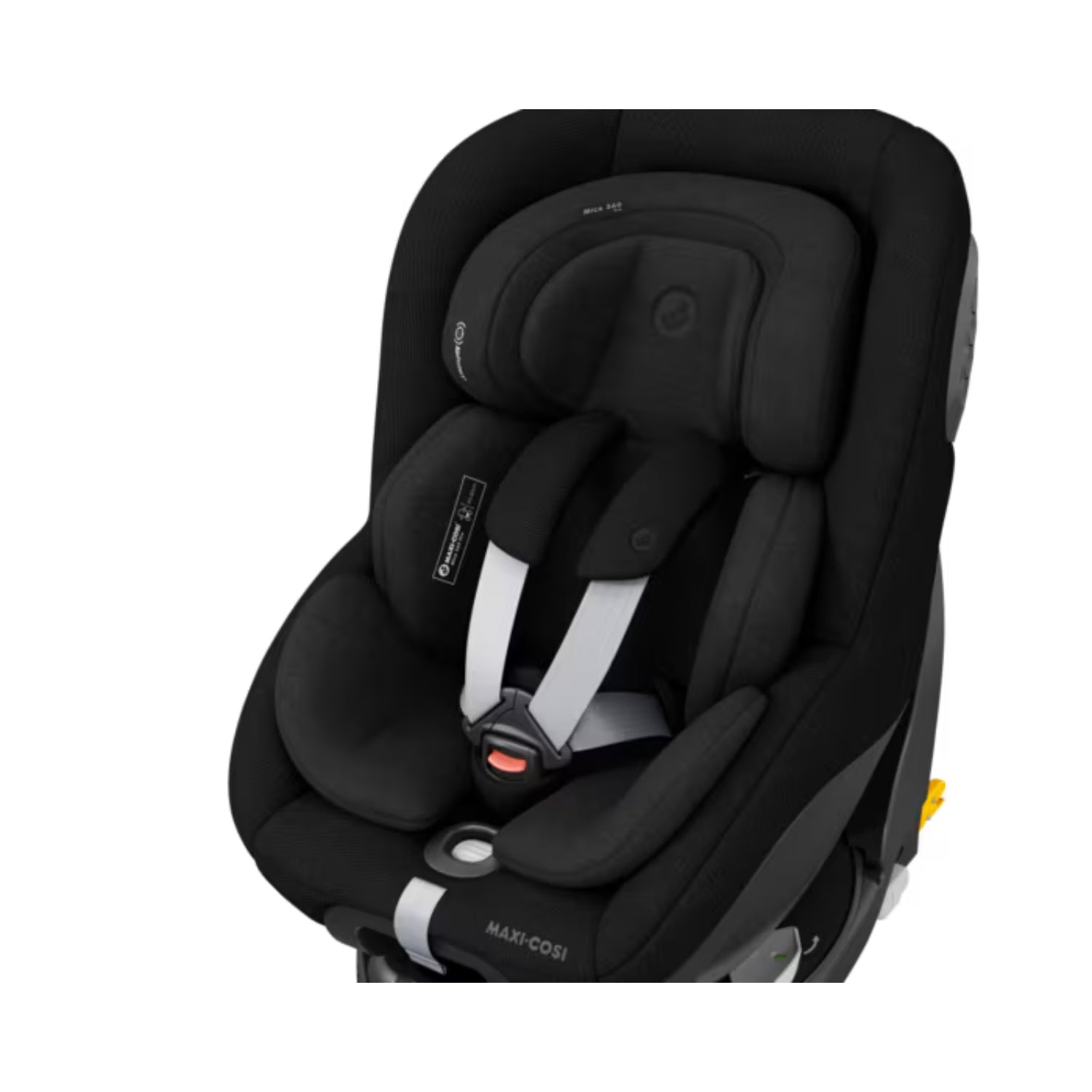 Asiento de auto Maxi Cosi negro, vista frontal, ideal para seguridad infantil