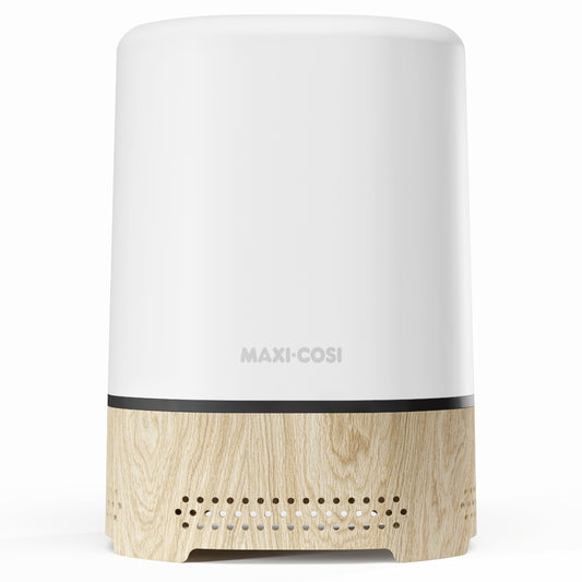 Purificador blanco y madera, frontal en ambiente moderno